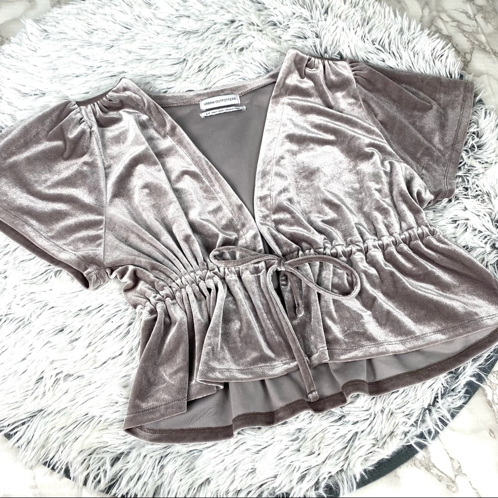 Urban Outfitters Silver Velvet Cropped Peplum Jacket EUC